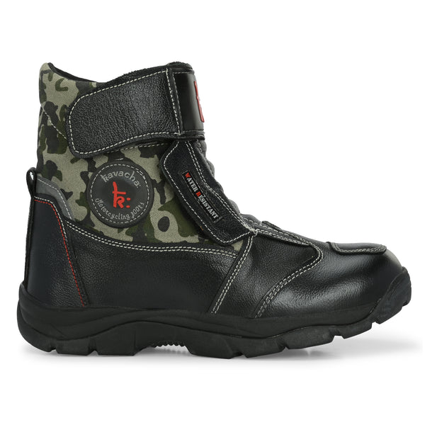 Kavacha Wolf Green 8 inch Long Motorcycling Boot / Water Resistant / Rubber sole ( with Gear Shifter )