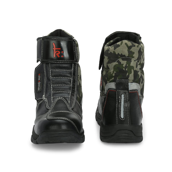 Kavacha Wolf Green 8 inch Long Motorcycling Boot / Water Resistant / Rubber sole ( with Gear Shifter )