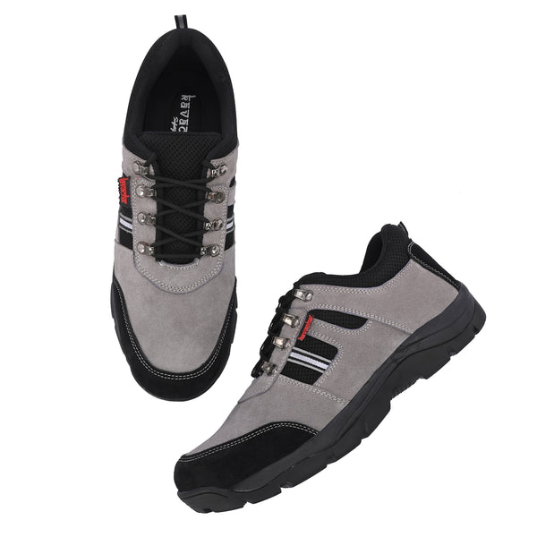 Kavacha Suede Leather Steel Toe Safety Shoe R 502 Grey Rubber Sole (Plus Size)