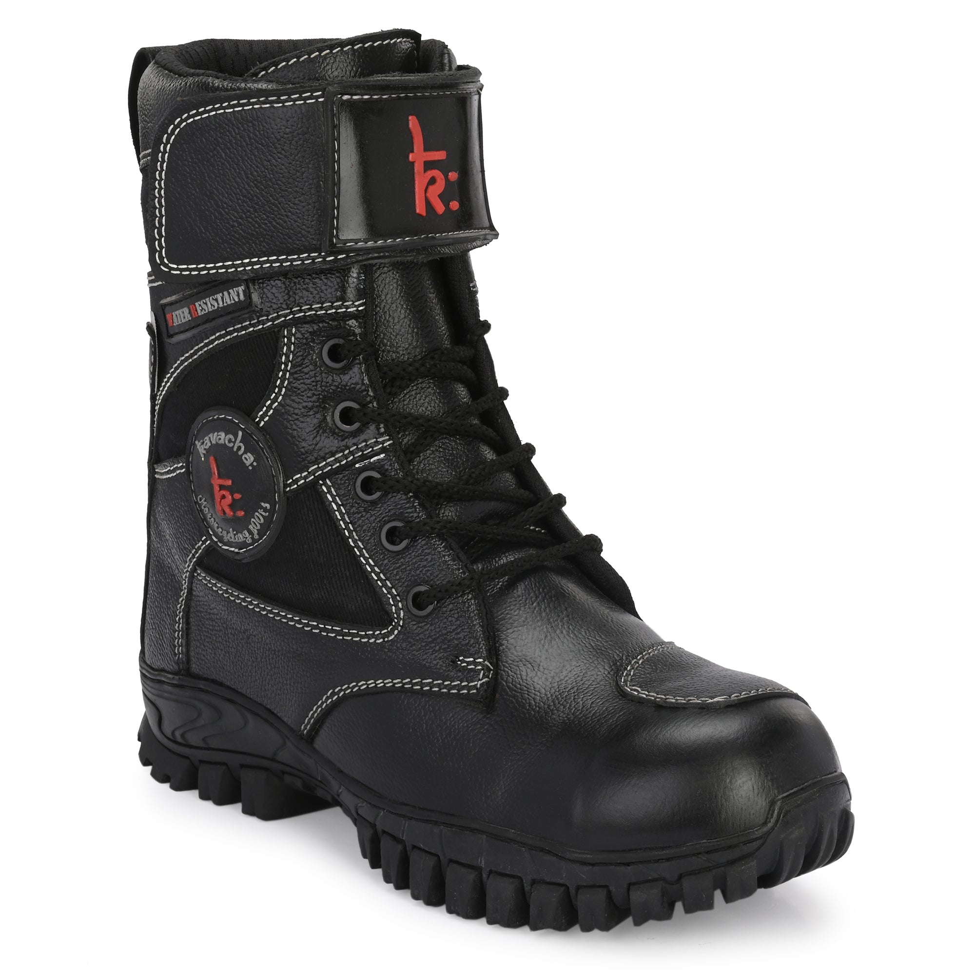 Kavacha Bullet 8 inch Long Motorcycling Boot / Water Resistant / Rubber sole ( with Gear Shifter ) (Black)