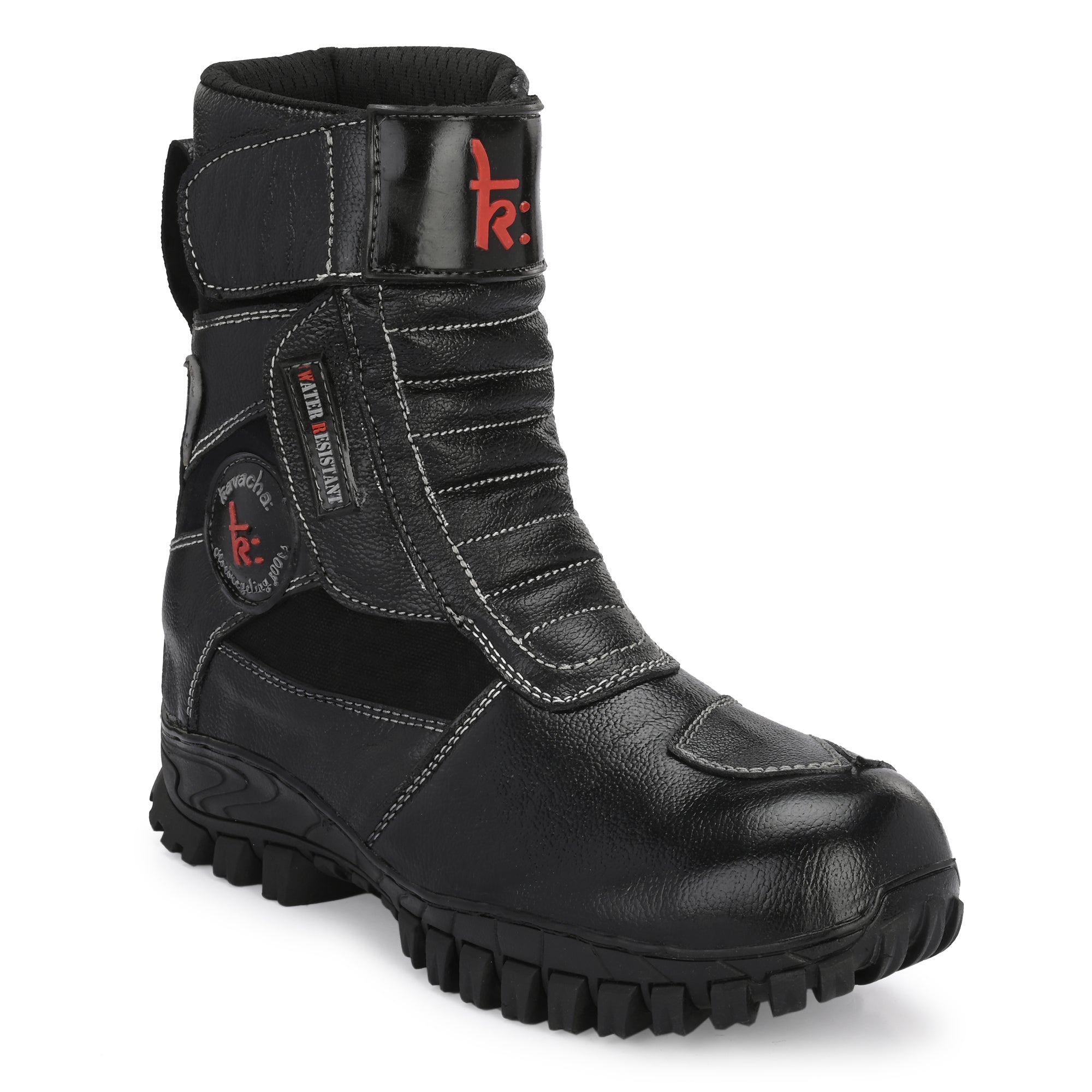 Kavacha Classic 8 inch Long Motorcycling Boot / Water Resistant / Rubber sole ( with Gear Shifter ) (Black)