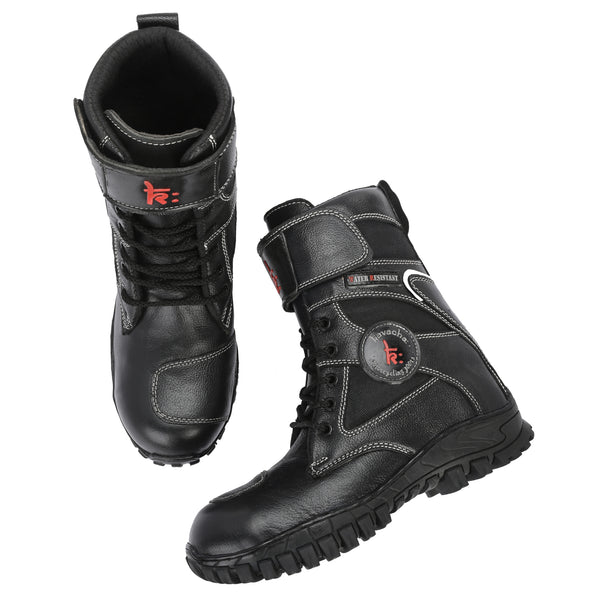 Kavacha Bullet 8 inch Long Motorcycling Boot / Water Resistant / Rubber sole ( with Gear Shifter ) (Black)