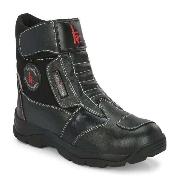 Kavacha Wolf Black 8 inch Long Motorcycling Boot / Water Resistant / Rubber sole ( with Gear Shifter )