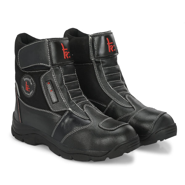 Kavacha Wolf Black 8 inch Long Motorcycling Boot / Water Resistant / Rubber sole ( with Gear Shifter )