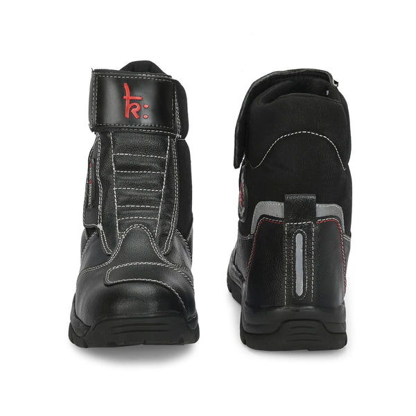 Kavacha Wolf Black 8 inch Long Motorcycling Boot / Water Resistant / Rubber sole ( with Gear Shifter )