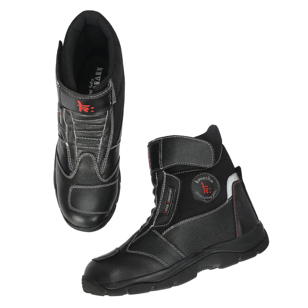 Kavacha Wolf Black 8 inch Long Motorcycling Boot / Water Resistant / Rubber sole ( with Gear Shifter )