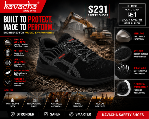 Kavacha Steel Toe Safety Shoe S231 with Knitted Upper and Foam Comfort & Phylon TPR Sole