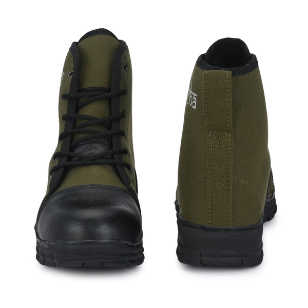 Kavacha Canvas & Leather Steel Toe Safety Shoe , S66 Boots For Men (Green) (Sale@349)