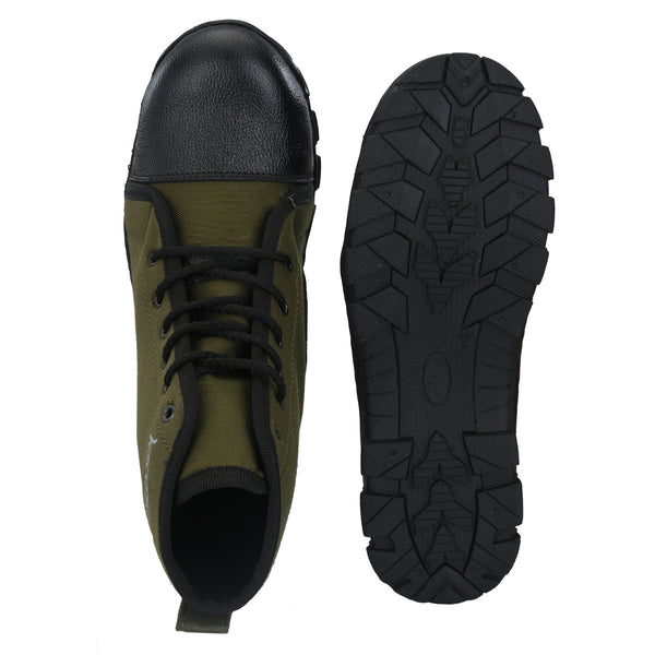 Kavacha Canvas & Leather Steel Toe Safety Shoe , S66 Boots For Men (Green) (Sale@349)