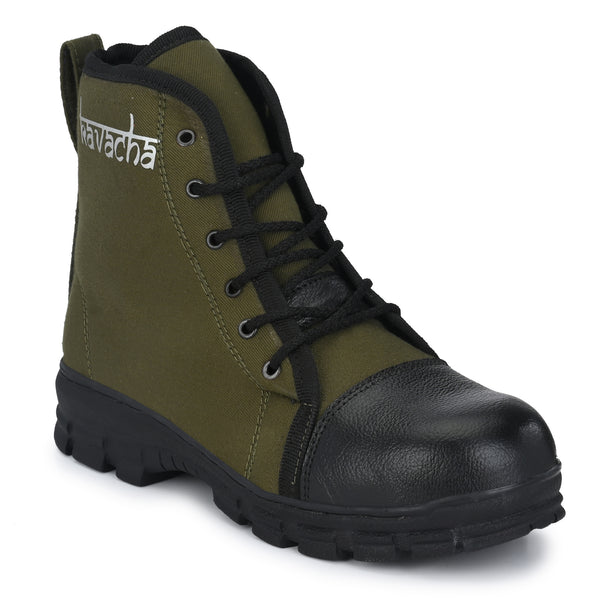 Kavacha Canvas & Leather Steel Toe Safety Shoe , S66 Boots For Men (Green) (Sale@349)