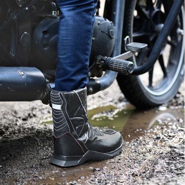 Kavacha Thunder 8 Inch Long Motorcycling Boot / Water Resistant / Rubber sole ( with Gear Shifter )