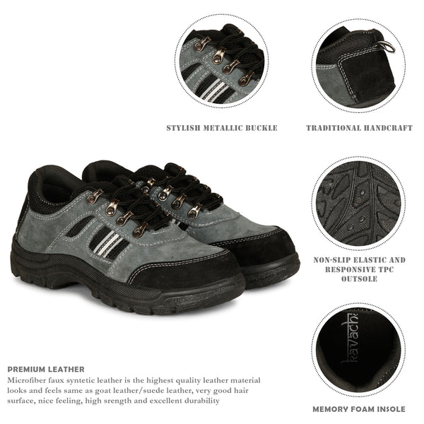 Kavacha Suede Leather Steel Toe Safety Shoe R 502 Grey PVC Sole (Sale@349)