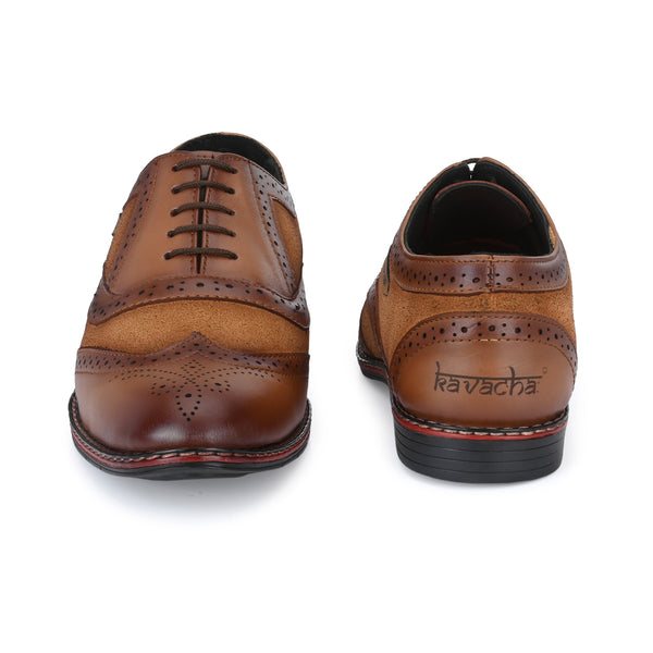 Kavacha Pure Leather Italic designed super comfortable (Memory Foam) formal shoe SG902 Derby For Men (Tan)