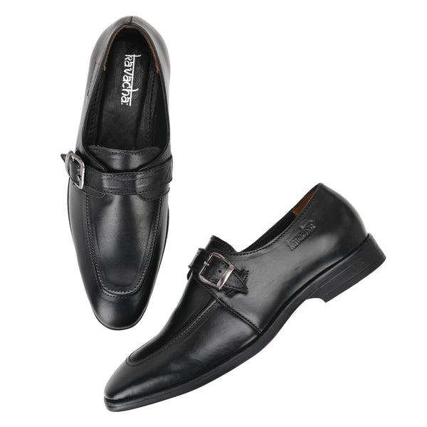 Pure Leather , Italic designed formal Shoe , S806 Monk Strap Shoe For Men  (Black)