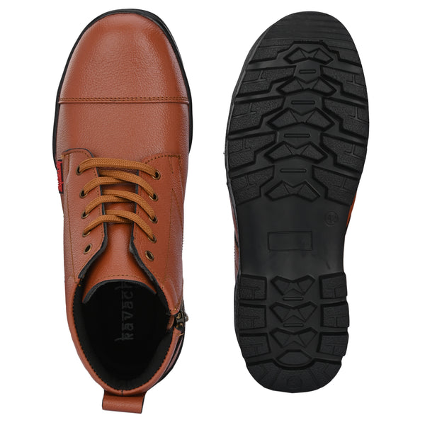 Kavacha Pure Leather Police Shoe SG 907 With Chain and PU Sole (Brown)