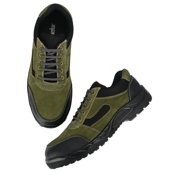 Kavacha Panther Olive Steel Toe Suede Leather Safety Shoe PU Sole (Sale@349)
