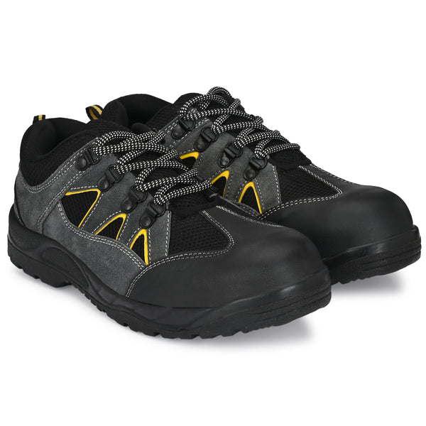 Kavacha Rhino Grey Steel Toe Genuine Leather Safety Shoe PU Sole (Sale@349)