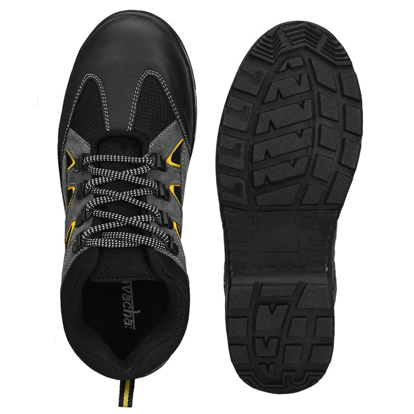 Kavacha Rhino Grey Steel Toe Genuine Leather Safety Shoe PU Sole (Sale@349)