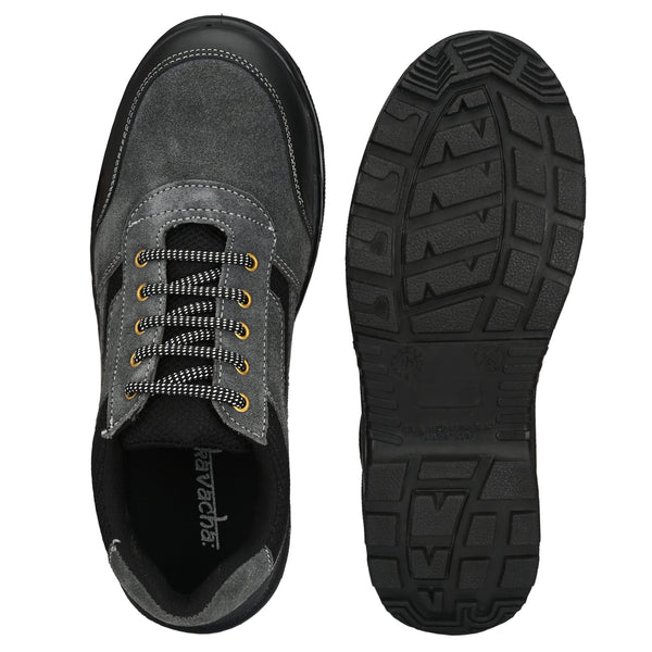 Kavacha Panther Grey Suede Leather Steel Toe Safety Shoe PU Sole (Sale@349)