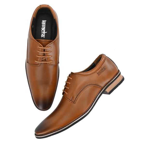 Kavacha Pure Leather, Italic designed Derby Formal Shoes For Men S828 (Tan)