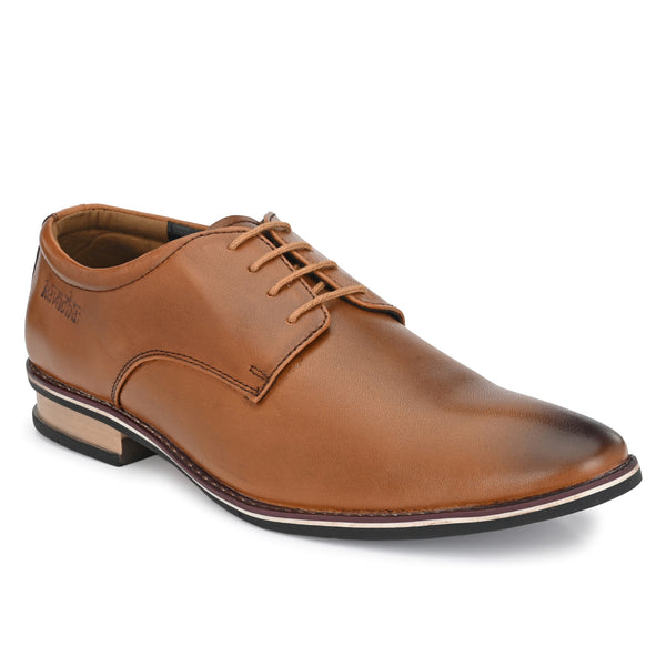 Kavacha Pure Leather, Italic designed Derby Formal Shoes For Men S828 (Tan)