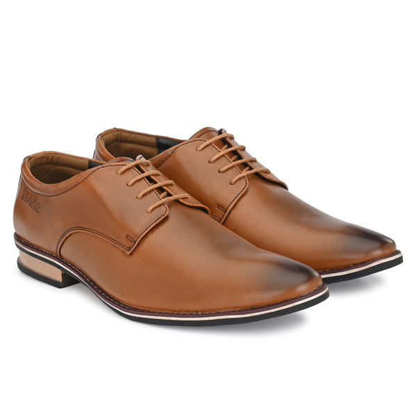 Kavacha Pure Leather, Italic designed Derby Formal Shoes For Men S828 (Tan)