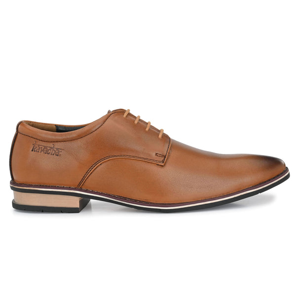 Kavacha Pure Leather, Italic designed Derby Formal Shoes For Men S828 (Tan)