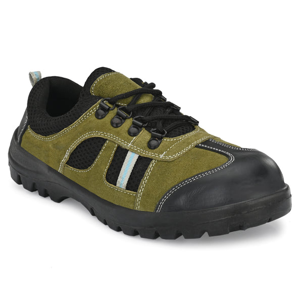 Kavacha Musk Olive Suede Leather Steel Toe Safety Shoe With PU Sole (Sale@349)