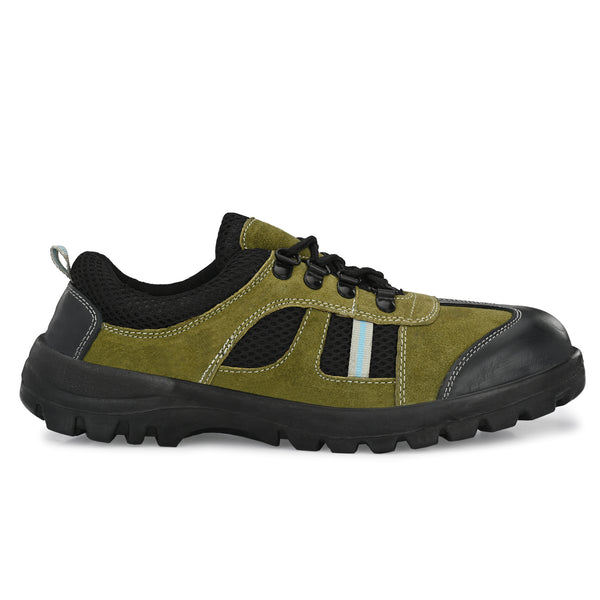 Kavacha Musk Olive Suede Leather Steel Toe Safety Shoe With PU Sole (Sale@349)