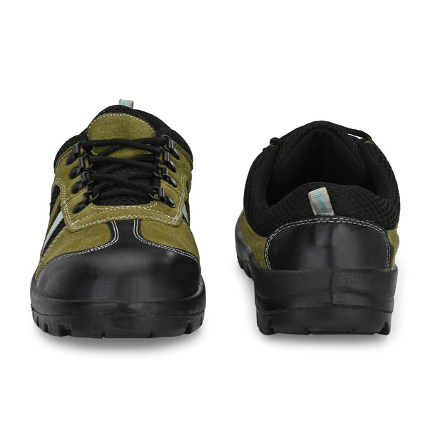 Kavacha Musk Olive Suede Leather Steel Toe Safety Shoe With PU Sole (Sale@349)