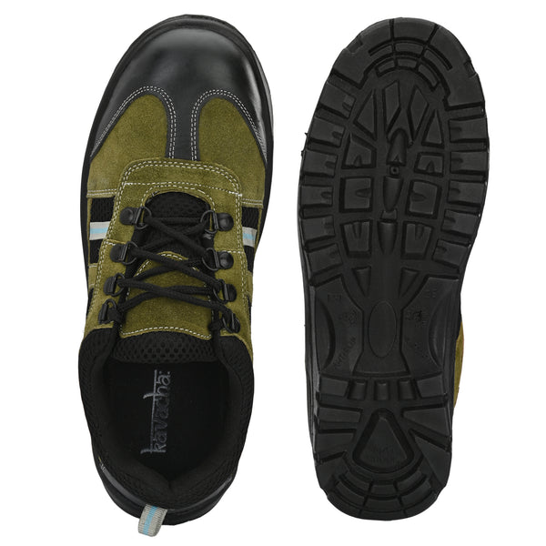 Kavacha Musk Olive Suede Leather Steel Toe Safety Shoe With PU Sole (Sale@349)