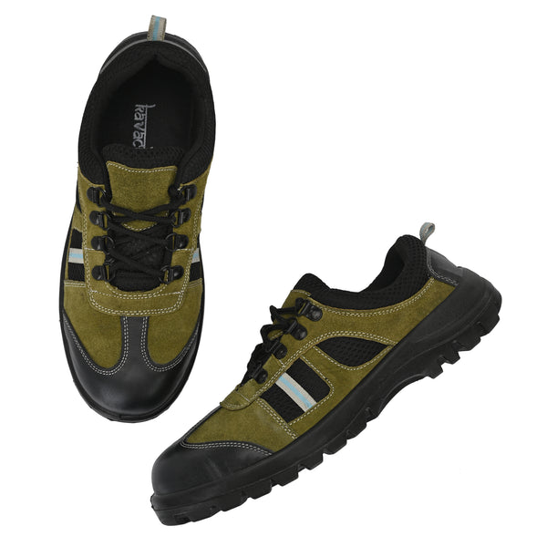 Kavacha Musk Olive Suede Leather Steel Toe Safety Shoe With PU Sole (Sale@349)