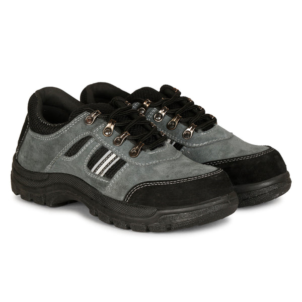 Kavacha Suede Leather Steel Toe Safety Shoe R 502 Grey PVC Sole (Sale@349)
