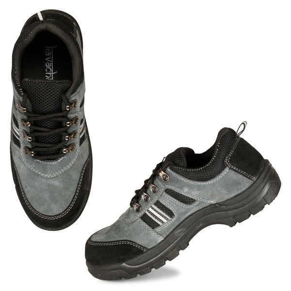 Kavacha Suede Leather Steel Toe Safety Shoe R 502 Grey PVC Sole (Sale@349)