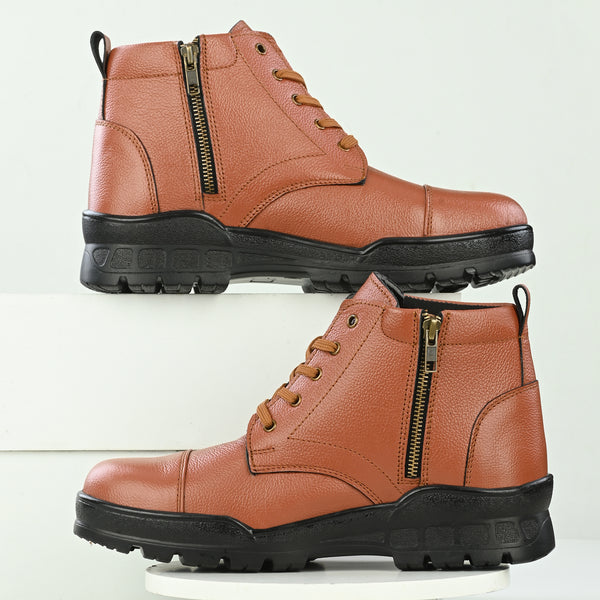 Kavacha Pure Leather Police Shoe SG 907 With Chain and PU Sole (Brown)